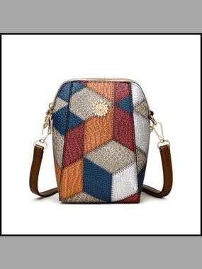 Synthetic Leather Small Crossbody Bag Geometric Diamond Pattern Cell Phone